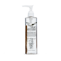 A clear plastic pump bottle of Fabia Silk & Spin Hair Jellee, showing the brown hair jelly inside, set against a plain white background.