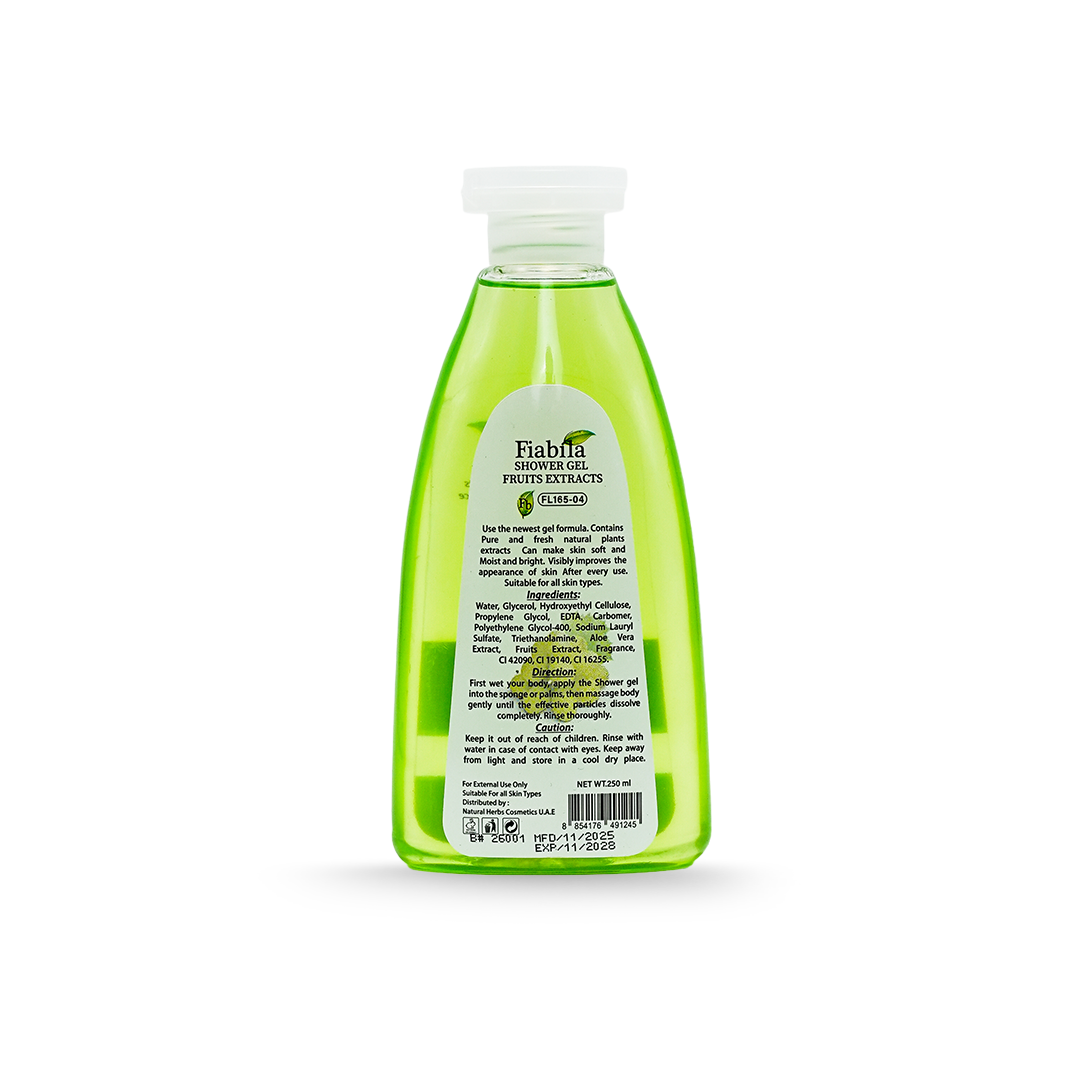 A bottle of Fiabi Organic Farm Preserves Extracts Gelato, featuring a translucent bright green body and a white cap, shown against a plain white background.