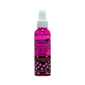 A pink spray bottle of Fablia Hair To Die SPF 60+ with a white pump, set against a plain white background.