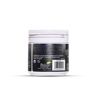 A white plastic jar of Mabila Disclosed by Nature Haircare Exfoliating Paste, shown from the back to display the black label with text, barcode, and logo on a white background.