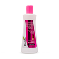 A 100ml bottle of Fiabla Express Nail Polish Remover Express Solvent with a white bottle, a bright pink flip-top cap, and a pink and black label.