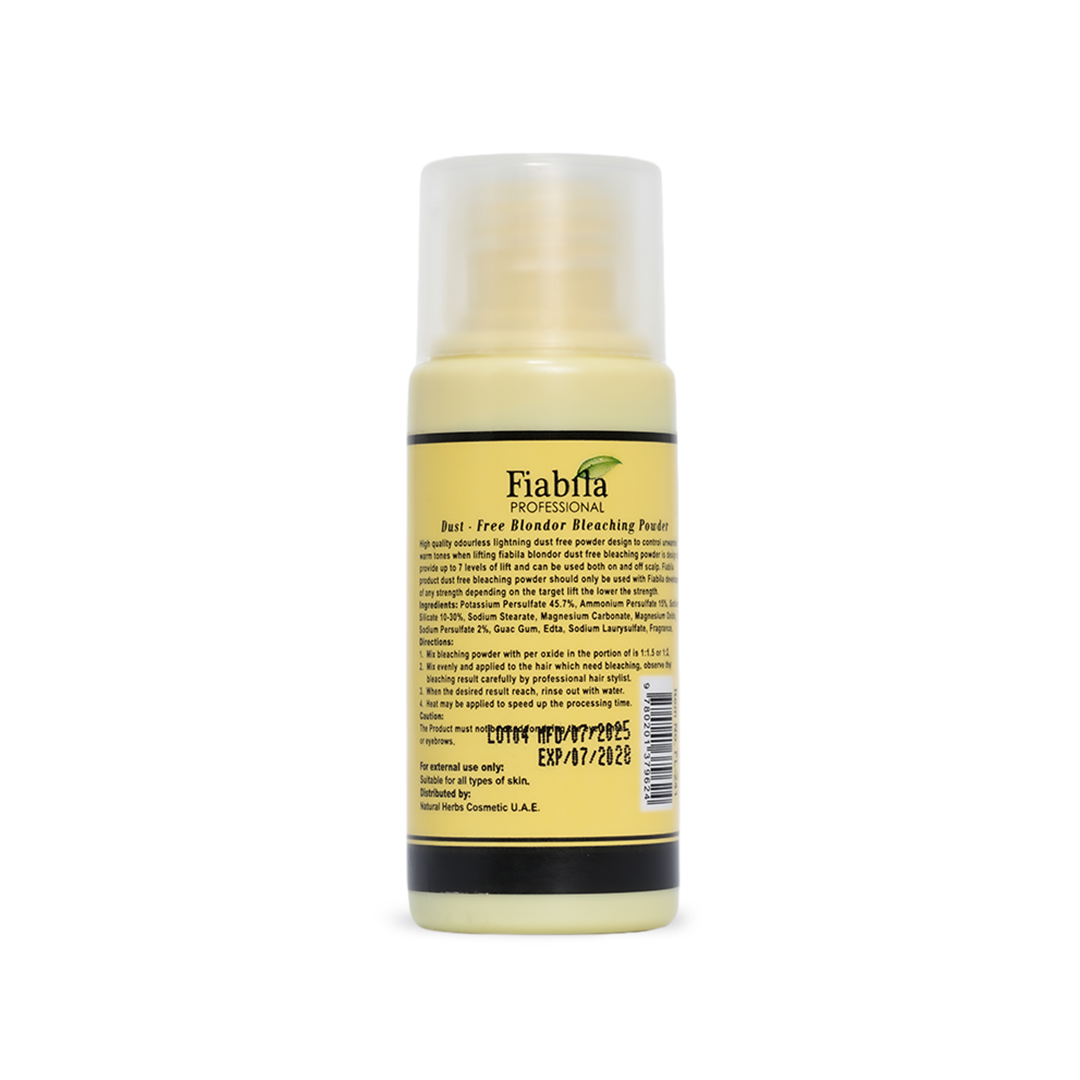 Fiabila hair product bottle with yellow label on a white background
