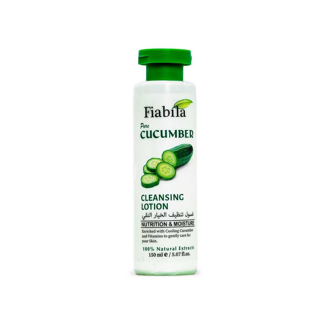 Fiabila cucumber cleansing lotion bottle on a white background