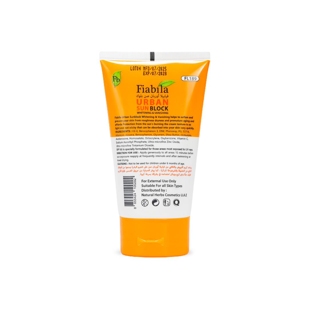 Fiabila Urban Sun Block tube on a white background