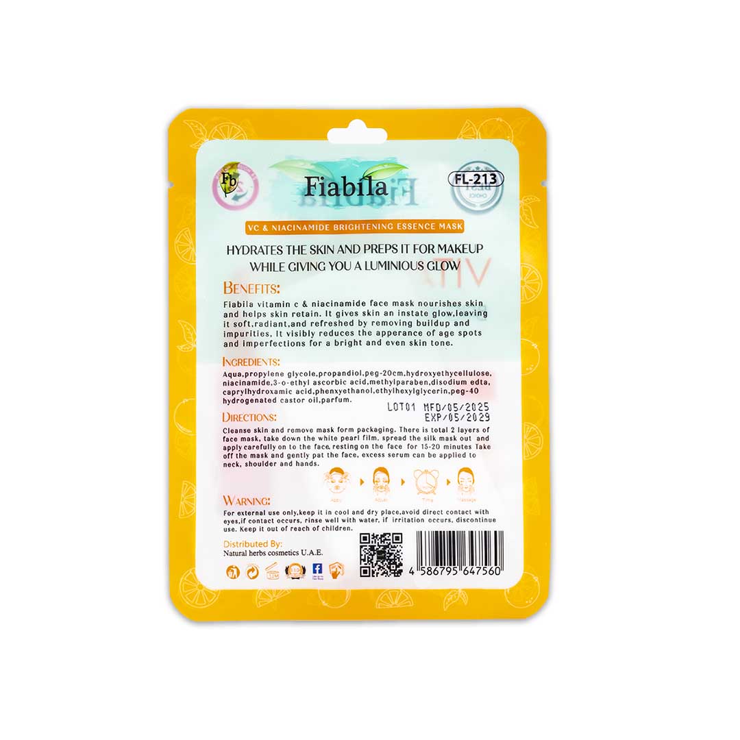 Fibela face mask packaging with yellow border on a white background
