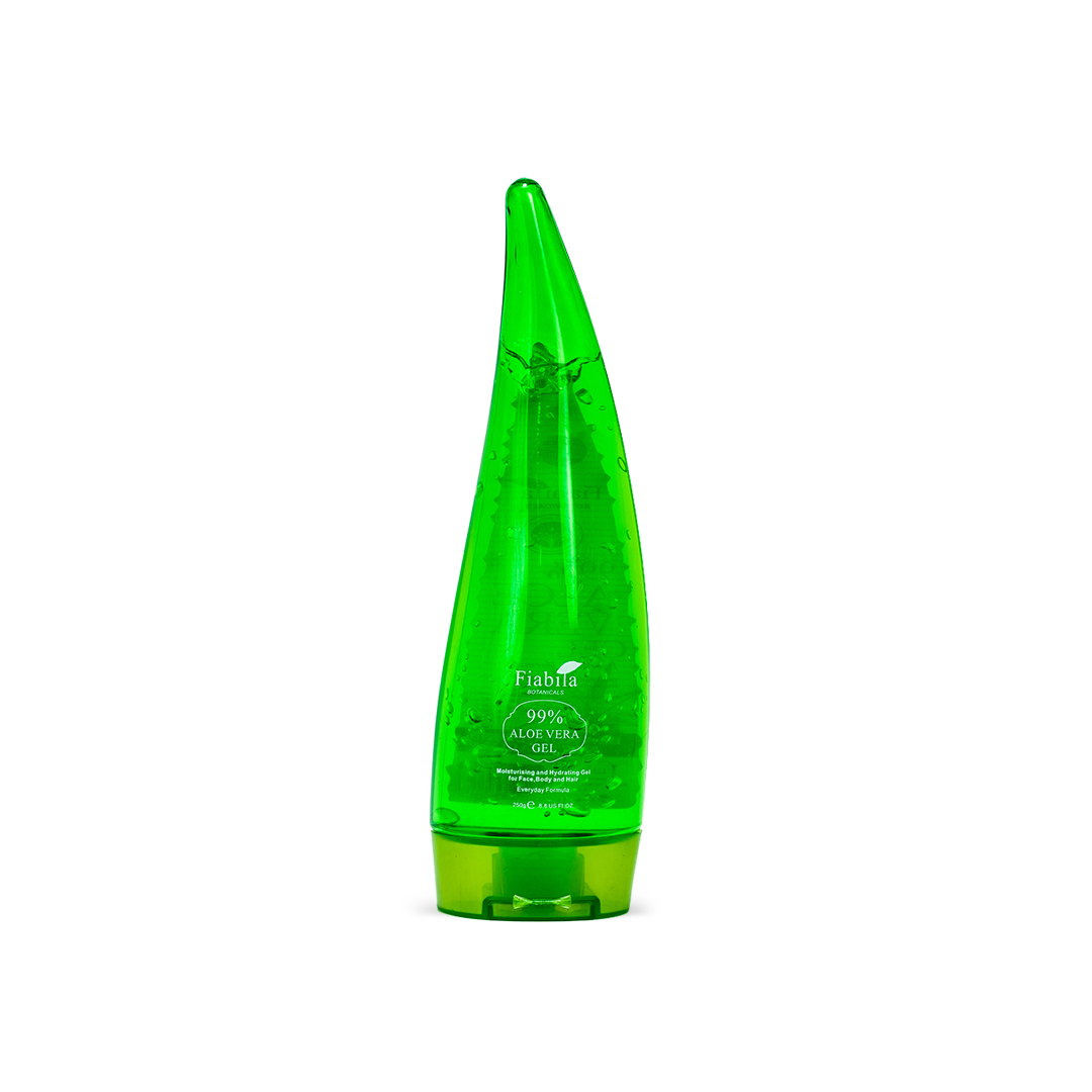 Green aloe vera gel bottle on a white background