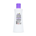 A bottle of Fiabila Gentle Touch nail polish remover  shown from the back, featuring a white plastic bottle with a purple flip-top cap and a detailed product label.