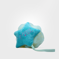 Blue star-shaped bath loofa  , on a light gray background