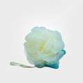 Light blue bath pouf on a white background