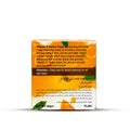 A boxed facial cleansing soap product standing upright on a plain white background. The packaging is predominantly orange and white with black text and small citrus graphics.